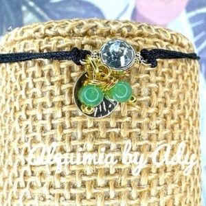 Preppy black cord super dainty beaded bracelet/ adjustable with aventurine drops